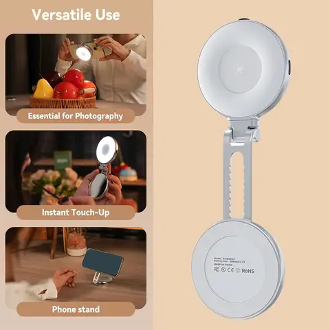 Складной смартфон с магнитной заполняющей подсветкой, мини-подсветка для селфи, регулируемый светильник, 3 режима яркости, вращающееся зеркало для фотосъемки O7B4