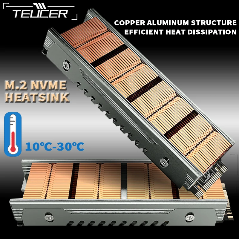 TEUCER-radiador M.2 NVME de 2280 SSD, radiador eficiente de PC de aleación de aluminio y cobre con almohadilla térmica de 8w/Mk, disipador térmico de cobre