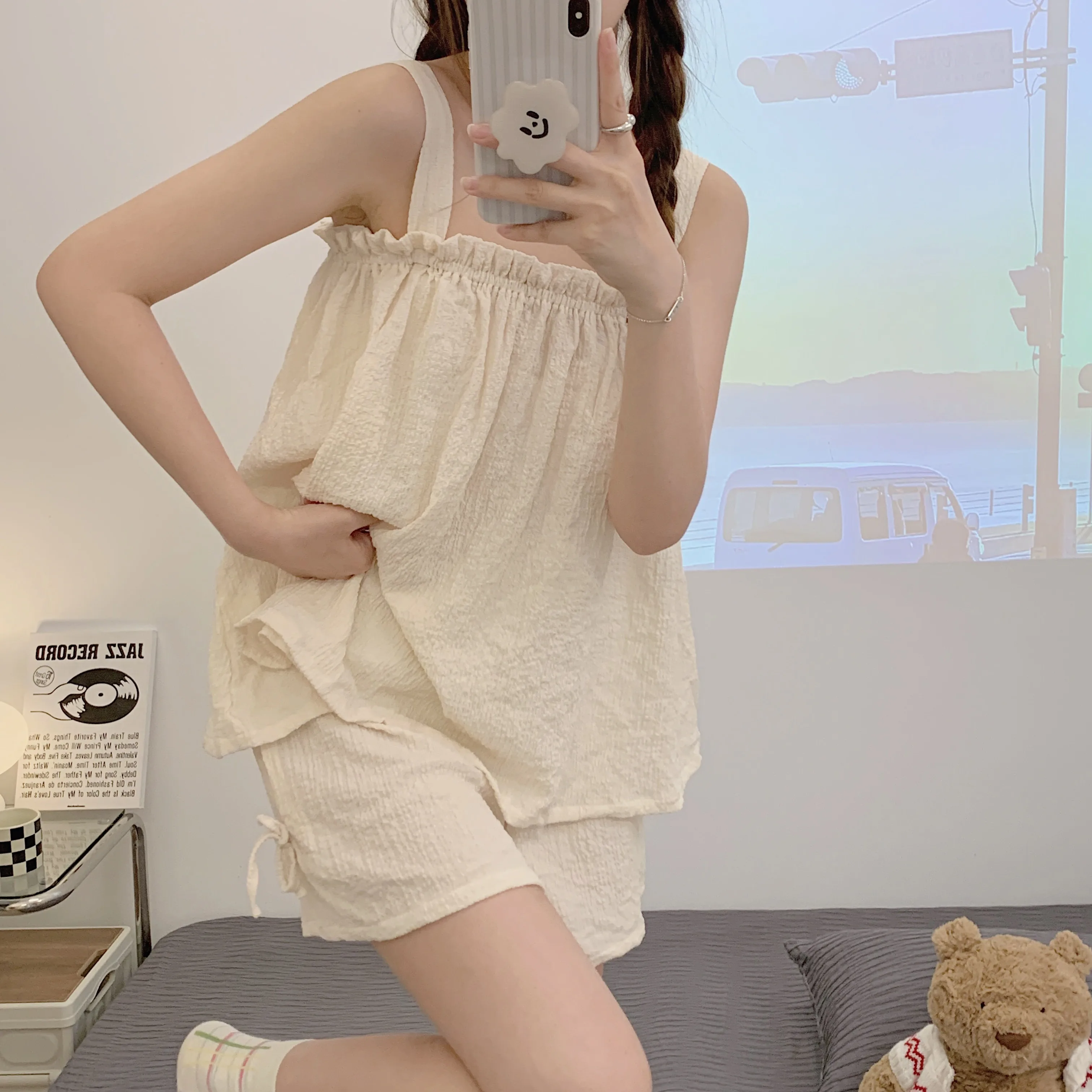 CAIYIER Women Summer Pajamas Lovely Strap Tops Shorts Sweet Girl Casual Sleepwear Sexy Sweet Comfortable Girl Nightwear Hot New