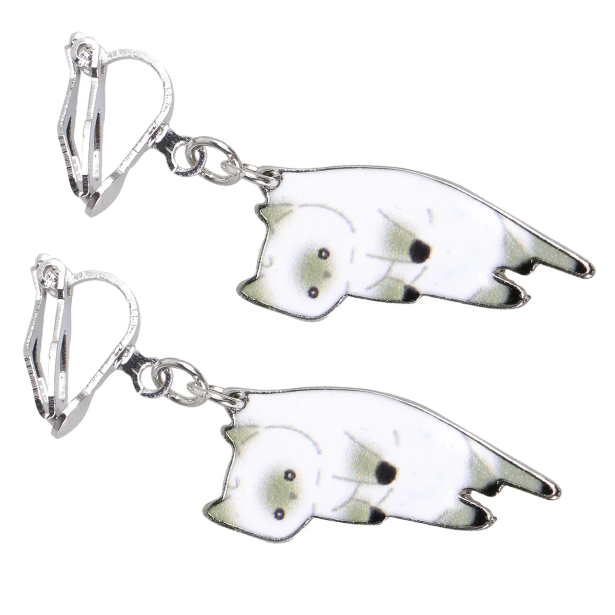 Серьги с животными зажимы жемчугом для женщин кошачий узор креативные масляные