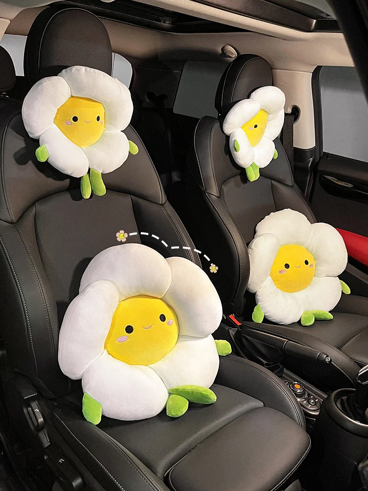 

Cartoon Car Headrest Lumbar Pillow Set Lovely Cute Neck Support Sun Flower Plush Seat Cushion Waist Cover For Girls Accessories