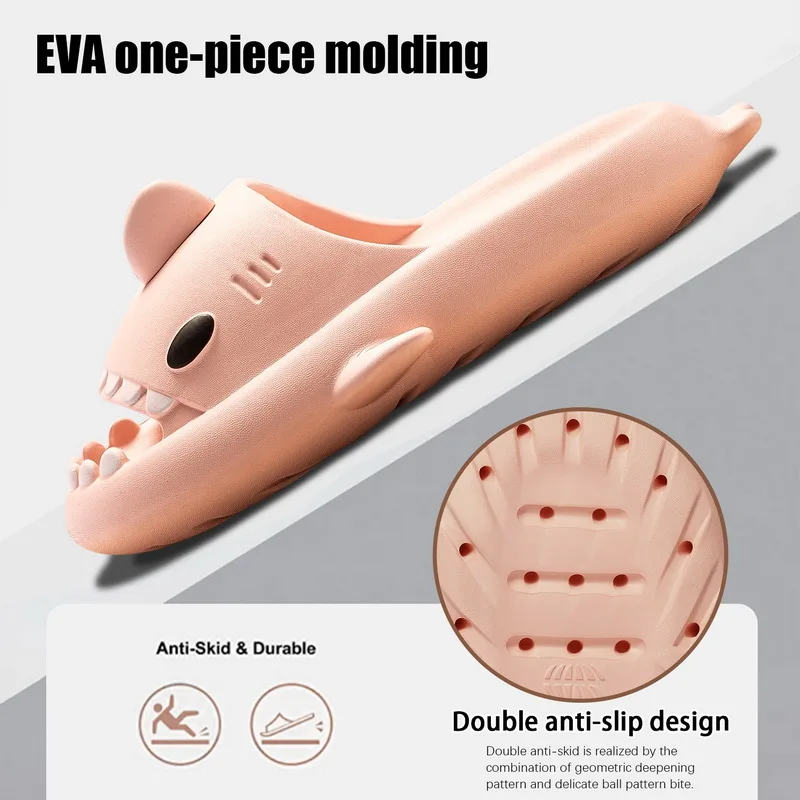 Women Cute Soft Shark Slippers Eva Summer Couple Bathroom Slides Thick 4.0cm Bottom Outdoor Beach Shoes Cute Footwear