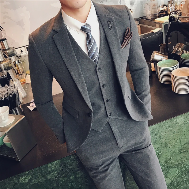 

(Jacket + Vest + Pants)luxury Fashion Boutique Plaid Casual Business Men's Suit Groom Wedding Dress Performance Tuxedo men S-7XL