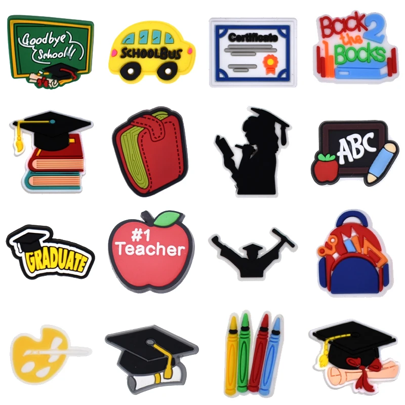 

New 1Pcs PVC Back to School for Croc Charm Badge Sandals Buckle Kids Pins Decoration Jeans Shoe Accessories Wristbands Wholesale