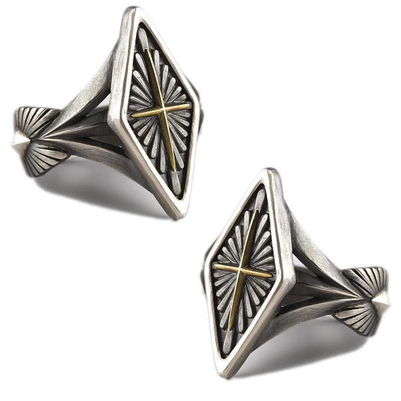 

Fashion Men Stainless Steel Retro Geometric Hollow Full Diamond Crystal Cross Ring Jewelry Bridal Wedding Engagement Gift Jew