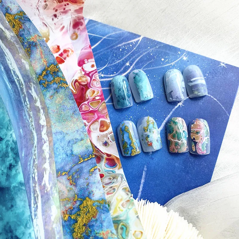 Ocean Nail Foils for Transfer Paper Pearl Decoration Gradient Color Fish Scale Nails Wraps Sea Wave Manicure DIY Accessories
