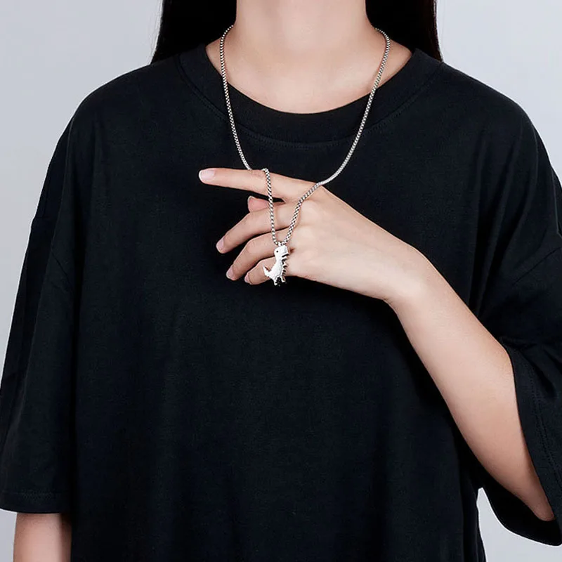

Hip Hop Pendant Cool Personality Punk Dinosaur Necklaces Chain for Women Men Fashion Jewelry Gift for Friends Kids