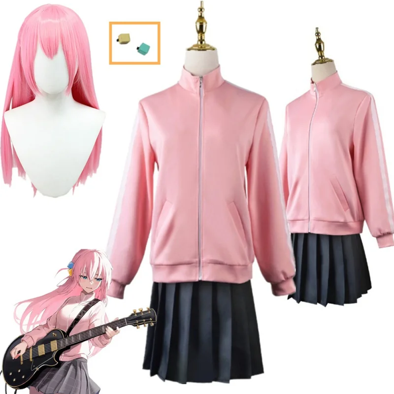 

Anime Bocchi the Hitori rock Gooh cosplay costumes pink jacket skirt socks school uniform outfit Christmas Halloween clothing