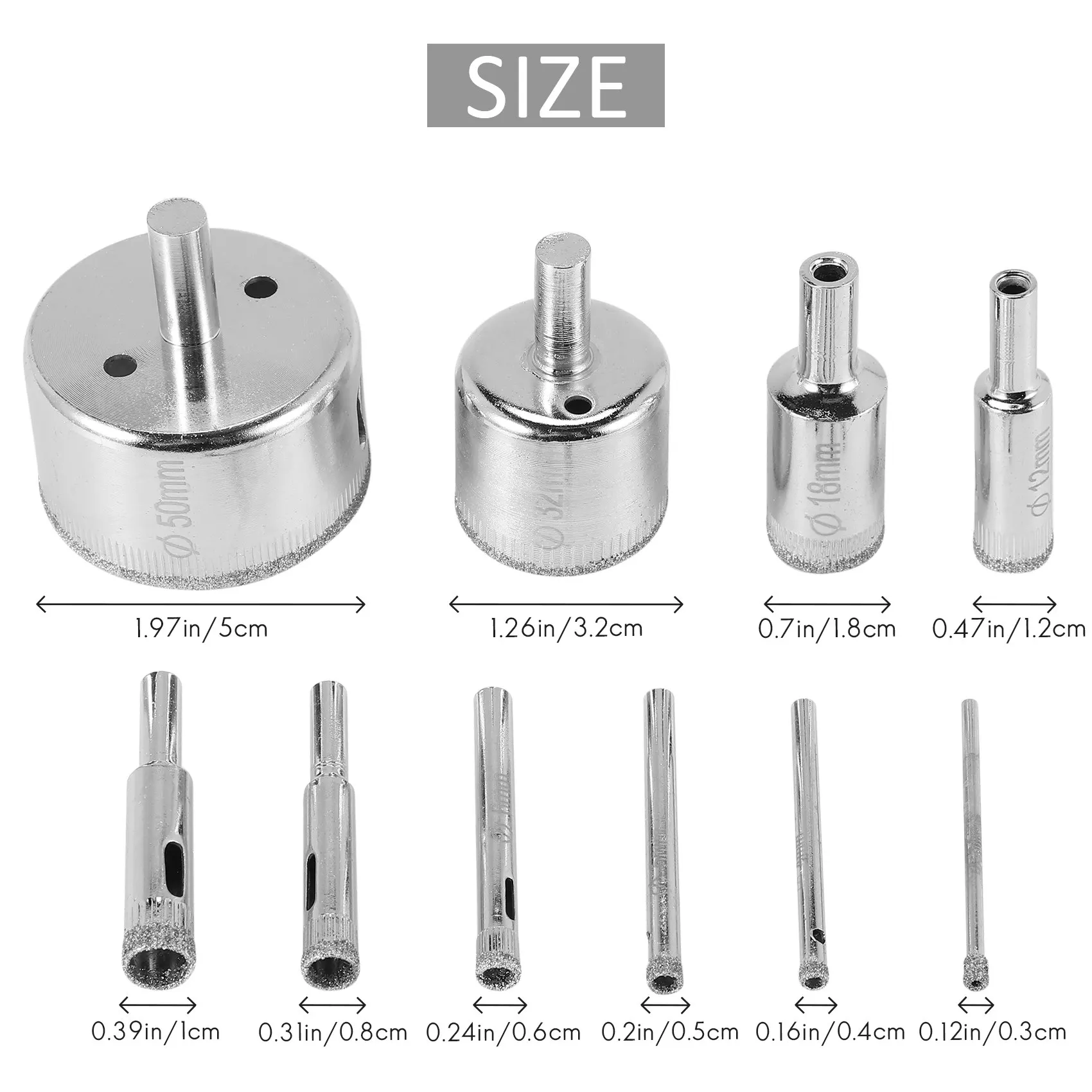 Алмазная пила для отверстий набор из 10 насадок 3-50 мм резки плитки керамики
