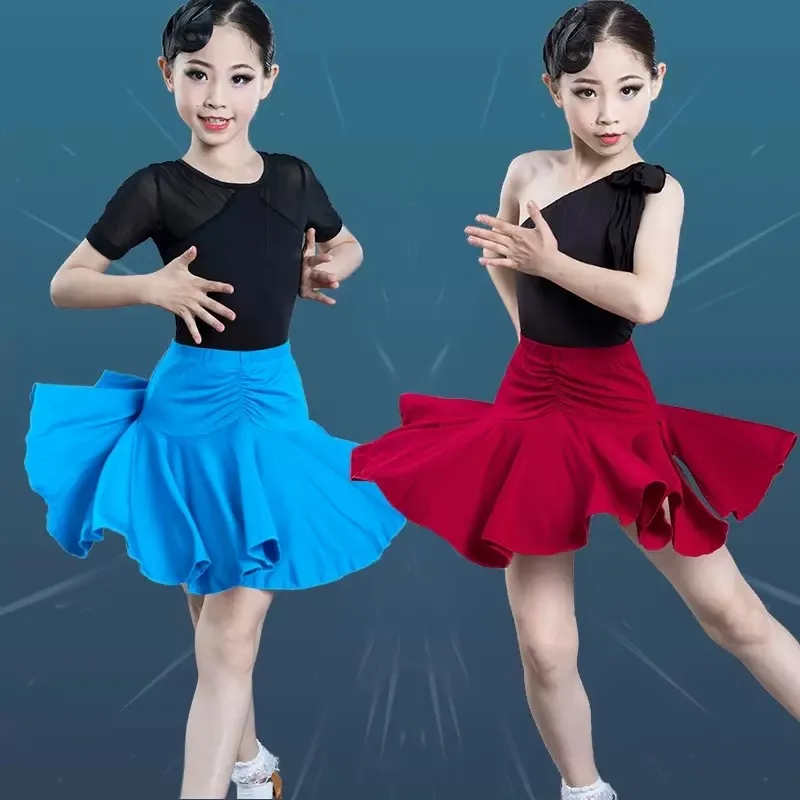 

Ballroom Ruffle Latin Dance Wear Dress Competition New Girl Kids Children Salsa Tango Cha Cha For Performance Practice Skirt Set