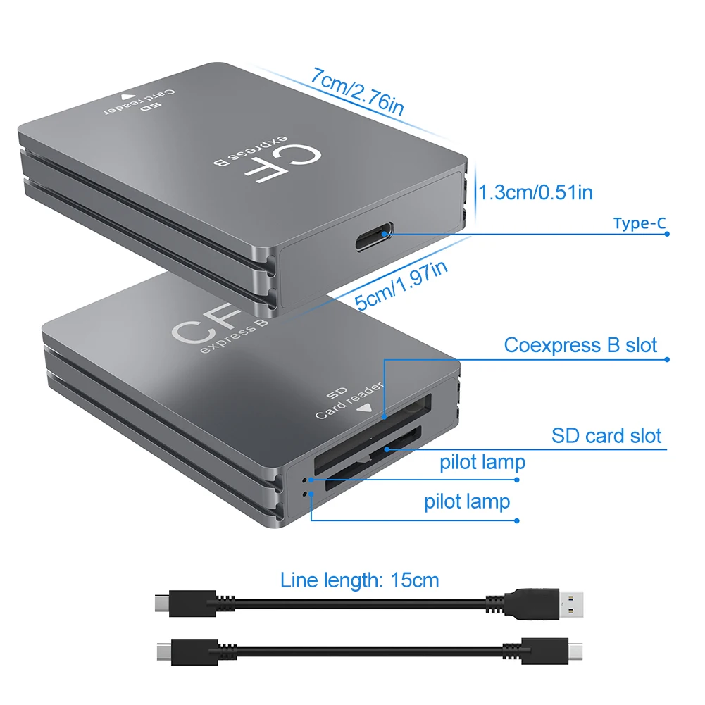Устройство для чтения карт памяти 2-в-1 CFexpress Type B и SD, адаптер USB 3.2 10 Гбитс с двумя слотами, поддержка AndroidWindowsOS для SLR-камер (art.: 3920da1c6a2fd) - 3920da1c6a2fd