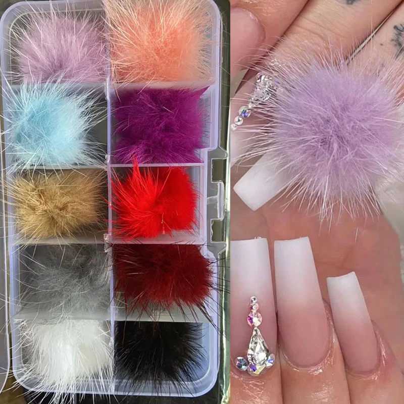 

10pcs/Box 3D Puffy Pom Pons Kit Magnetic Pompoms Nail Charm Detachable Magnet Ball Fluffy DIY Jewelry Manicure Accessories Decor