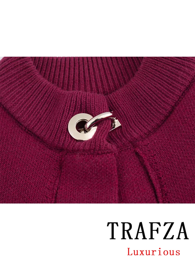 TRAFZA винтажный шикарный женский свитер однотонный плащ с круглым вырезом и