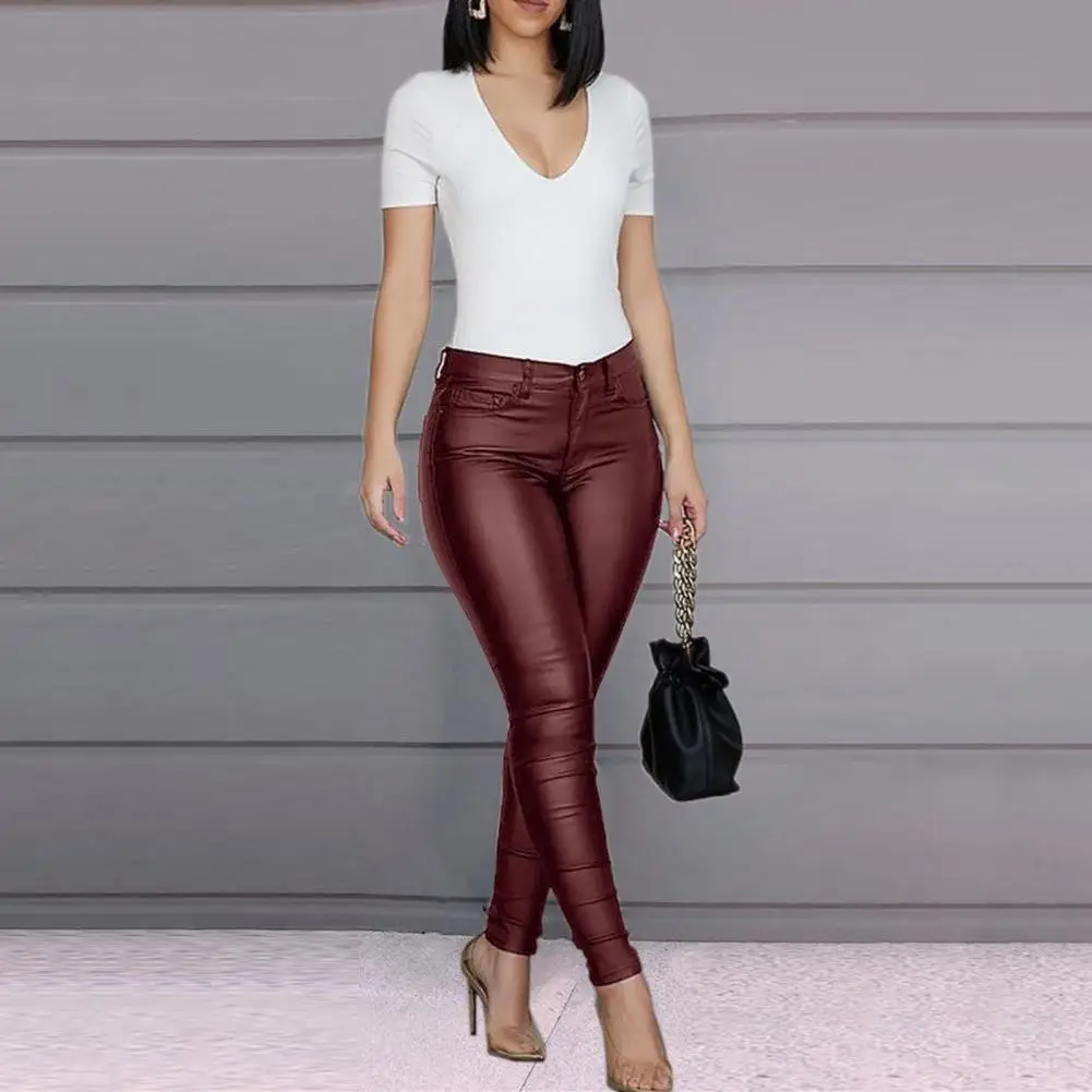 2024 женские модные эластичные зимние укороченные брюки из искусственной кожи с