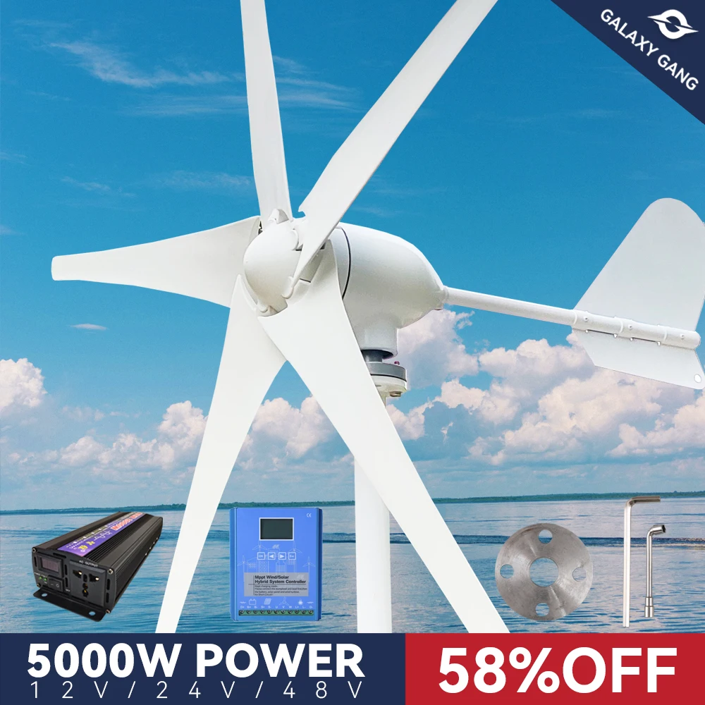 

Wind Turbine Generator Dynamo 5000W 5KW 12v 24v 48v MPPT Charge Windmill Power 5 Blade With Off Grid Systemhome Appliance