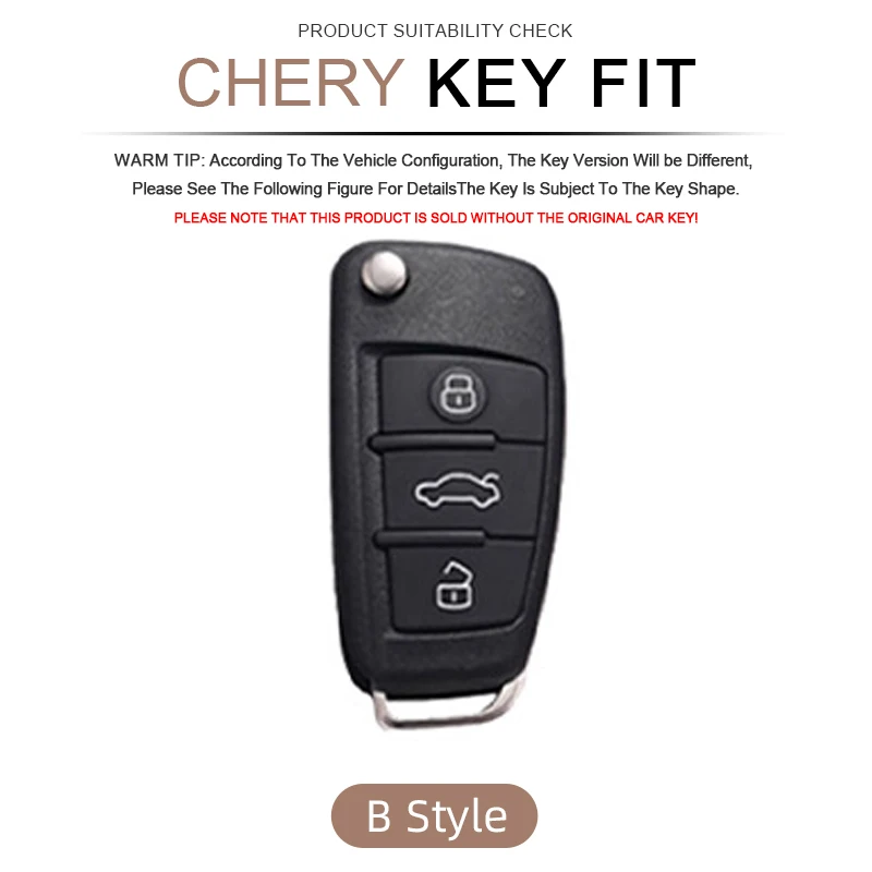 Фото Чехол для автомобильного ключа Chery ARRIZO7 E3 E5 A3 A5 Tiggo 2 3 5 3X Fulwin2 Eastar, 3 кнопки, брелок-аксессуар, цинковый сплав + кожа №2