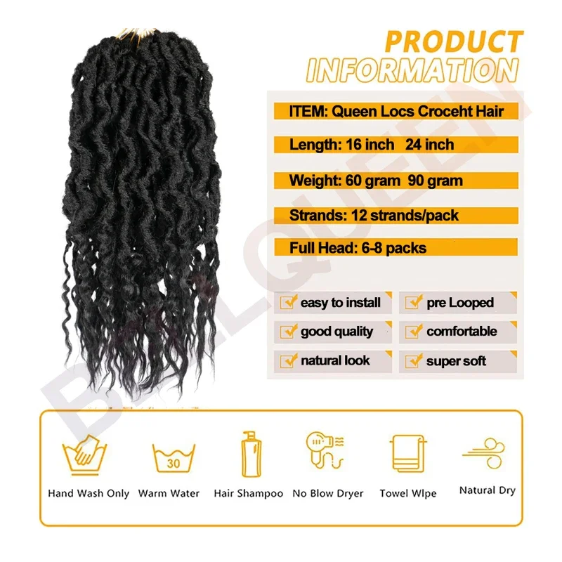 Bellqueen Grey Goddess Locs Вязаные крючком волосы 16 24 дюйма с предварительной петлей Boho Queen