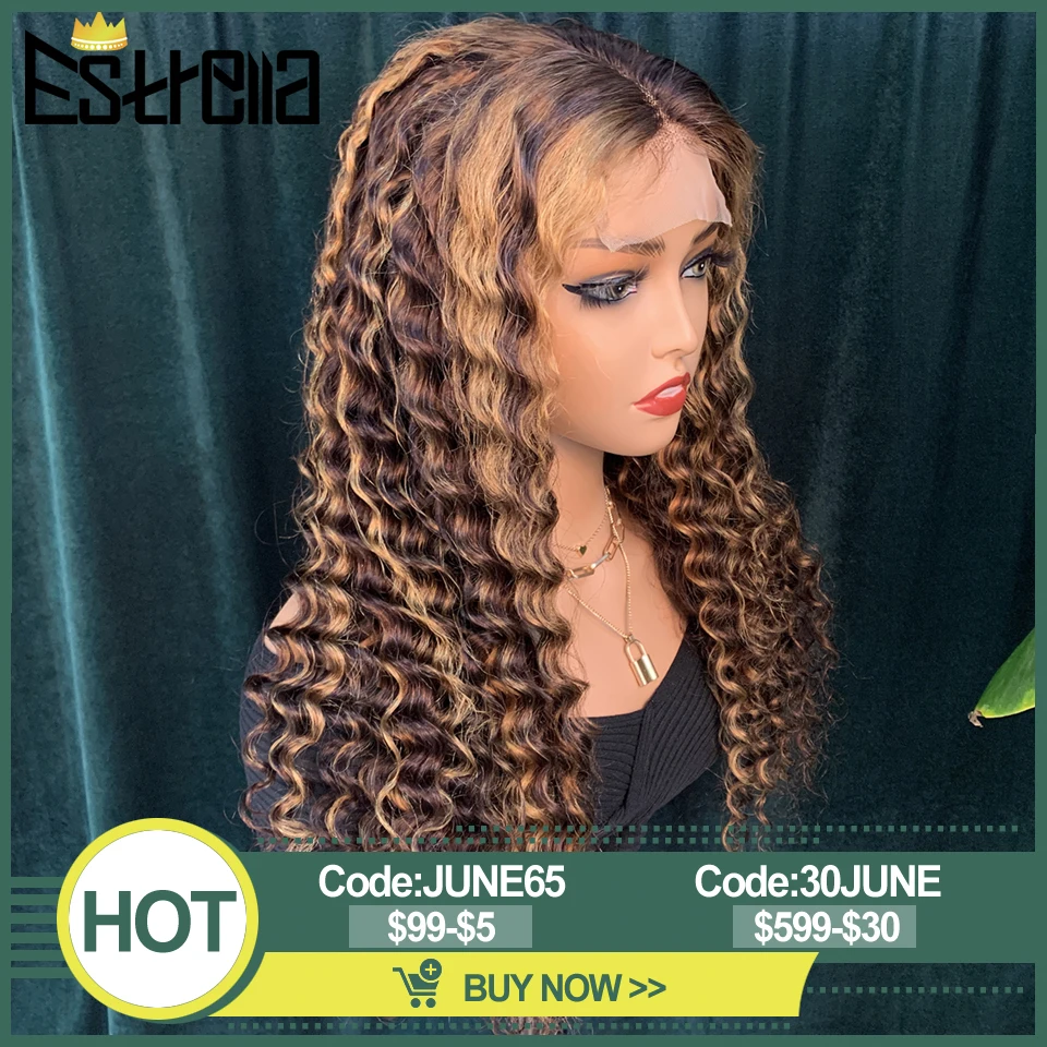 

Highlight Wig Human Hair Deep Wave 4/27 Wig Pre Plucked Human Hair Wigs For Women Human Hair Remy Brazilian 4X4 Colored Lace Wig