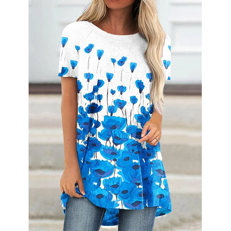 

Summer Flower Floral 3D Print T-shirt Fashion Women Streetwear O-Neck Casual T Shirts Y2K Tops Tees Female Oversized Clothing