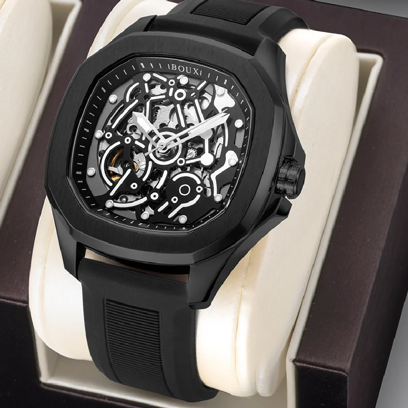 

Мужские автоматические механические часы BOUX Super Skeleton, светящиеся стрелки с силиконовым ремешком, 1963, часы в стиле милитари Seagull Move, наручные часы