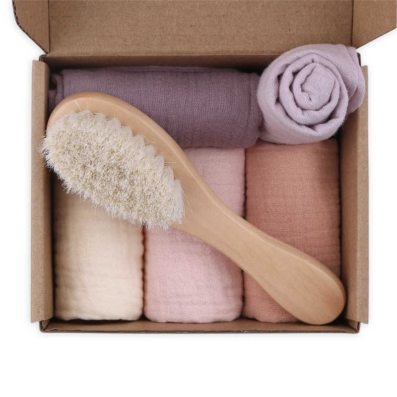 

Baby Feeding Bib with Newborn Hair Brush Set Infant Washcloth Handkerchief Towel
