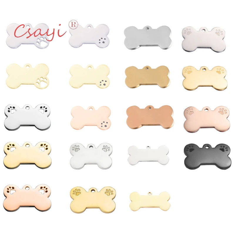 

Csayi 20pcs Cat Dog Bone Paw Print Tags Pendant Charm Dog ID Stainless Steel Blank Dog Tags Polished Pendant Necklace Jewelry