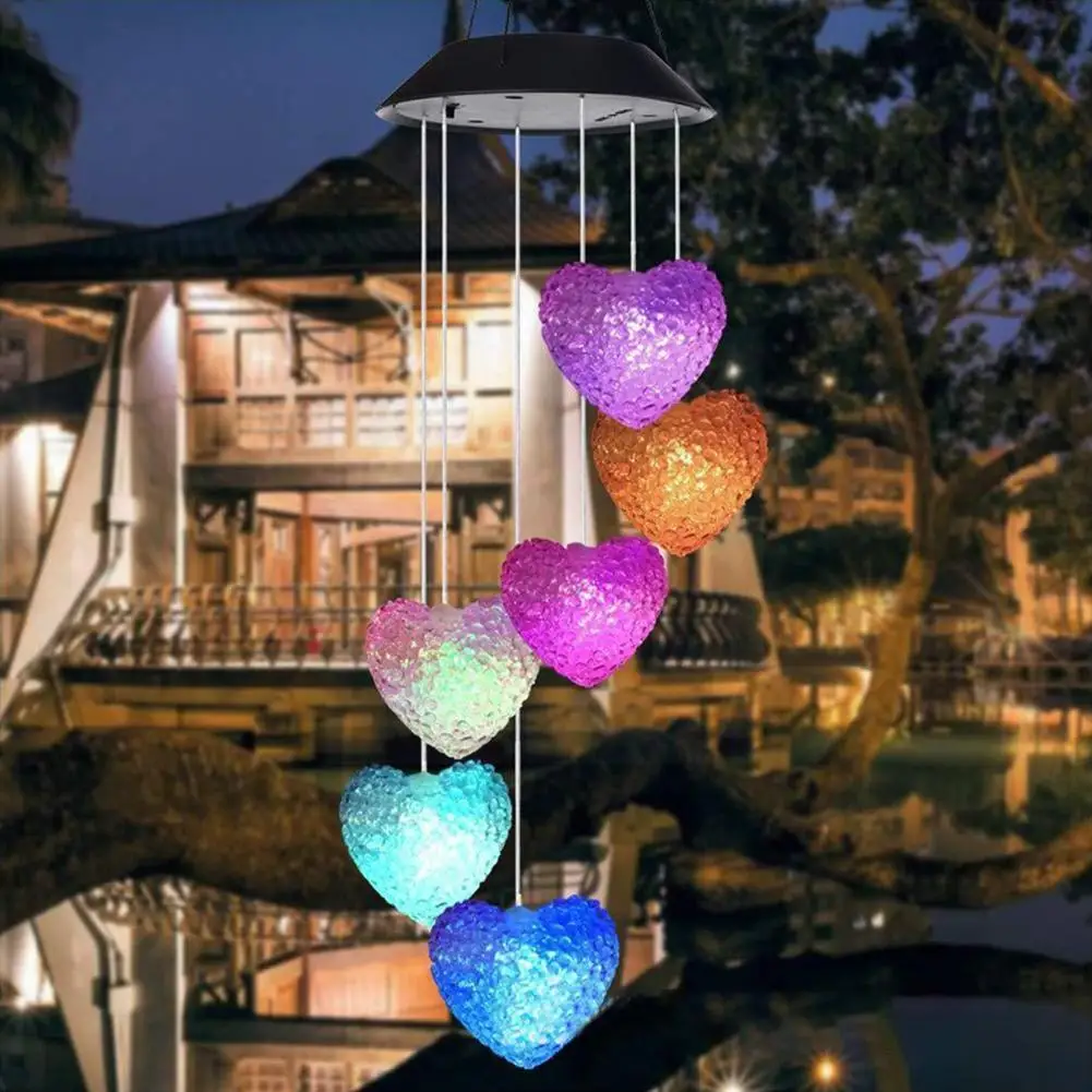 

ABS/PVC solar garden love wind chime lights colorful gradient Windbell Pendant Light Garden Decoration for patios ponds E6T1