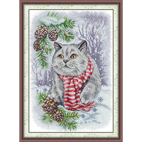 Soulgift News Набор для вышивки крестом "Снежно-голубой кот"