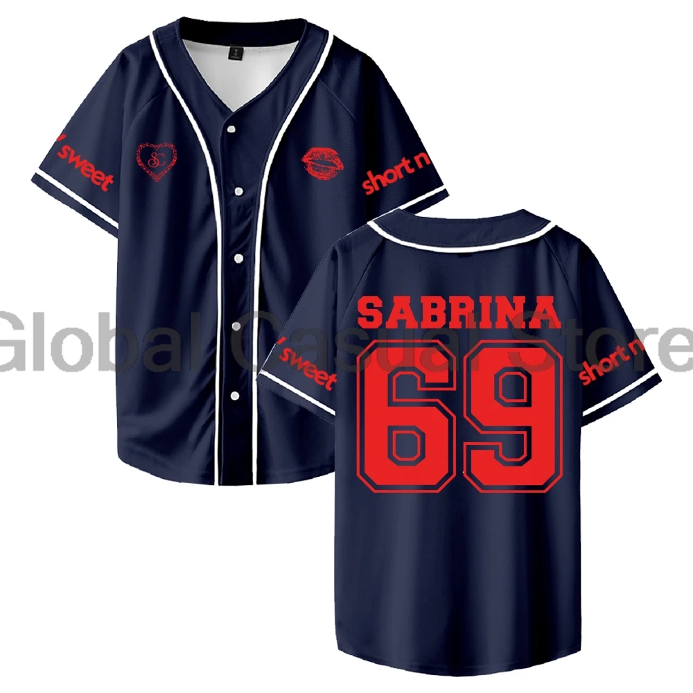 Короткая Бейсбольная Футболка Sabrina плотника n' Sweet Merch 69 с логотипом рубашки
