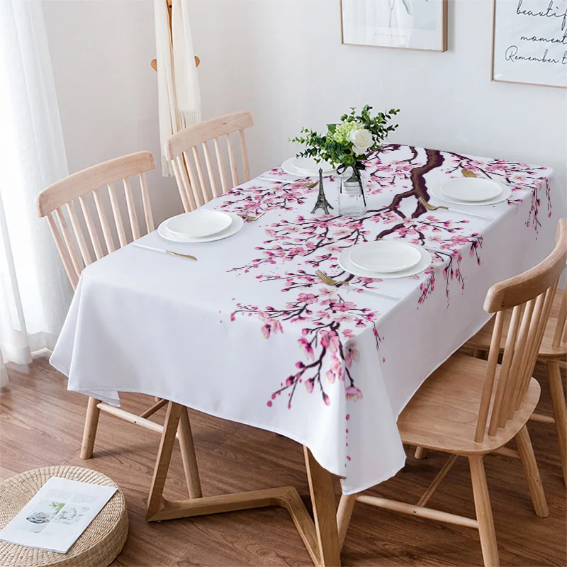 

Pink Cherry Blossoms Flower Table Cloth Waterproof Dining Tablecloth Kitchen Decorative Coffee Cuisine Party Table Cover