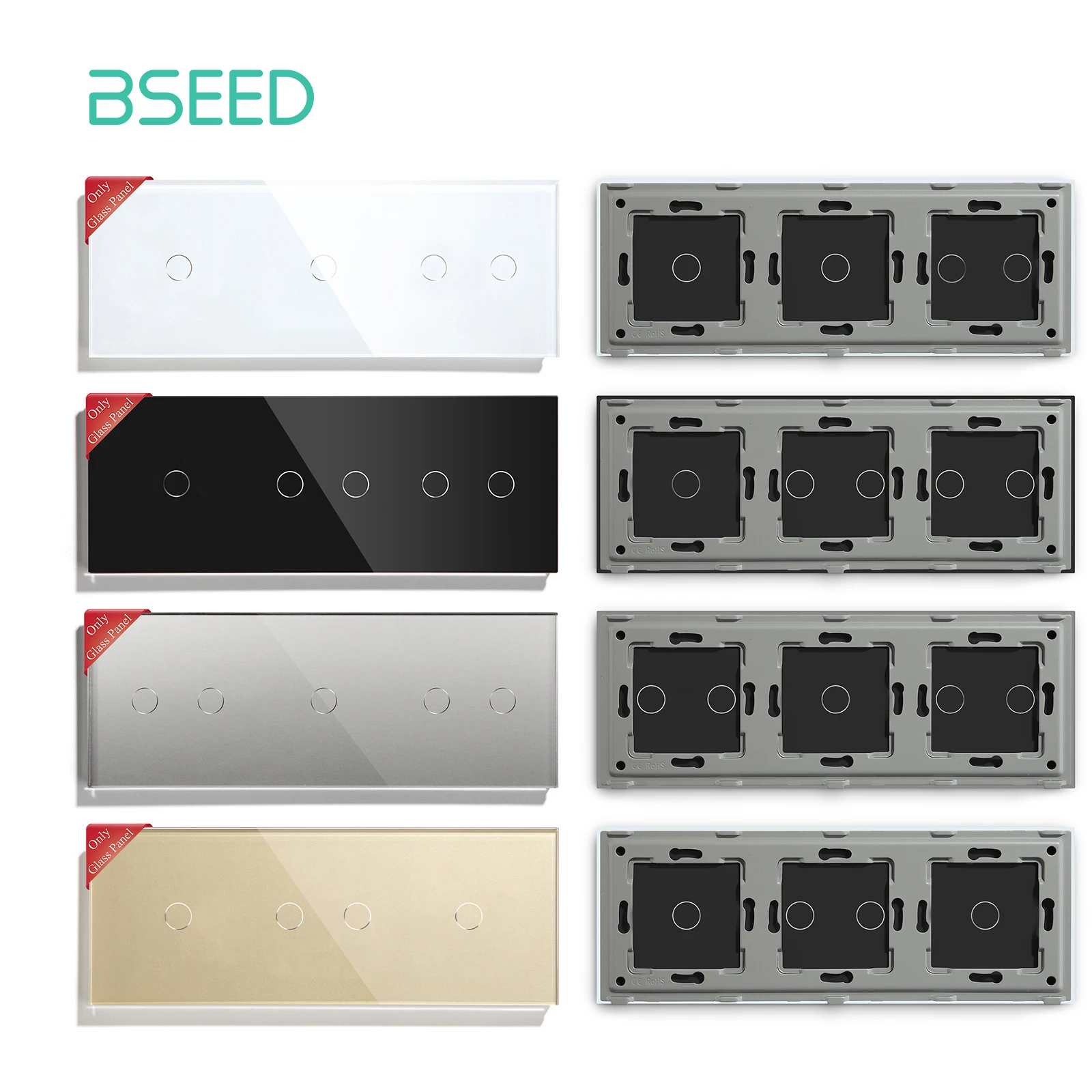 

BSEED Glass Panel 228mm Triple Pearl Crystal Panel With Metal Frame For Wall Switch Function Part DIY Only Glass