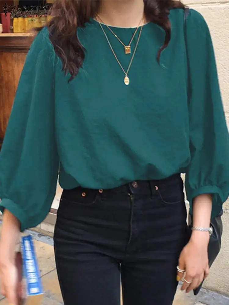 

Stylish Autumn O Neck 3/4 Sleeve Blouse ZANZEA Korean Women Solid Shirt 2022 Casual Loose Work Blusas Femininas Tunic Tops Mujer