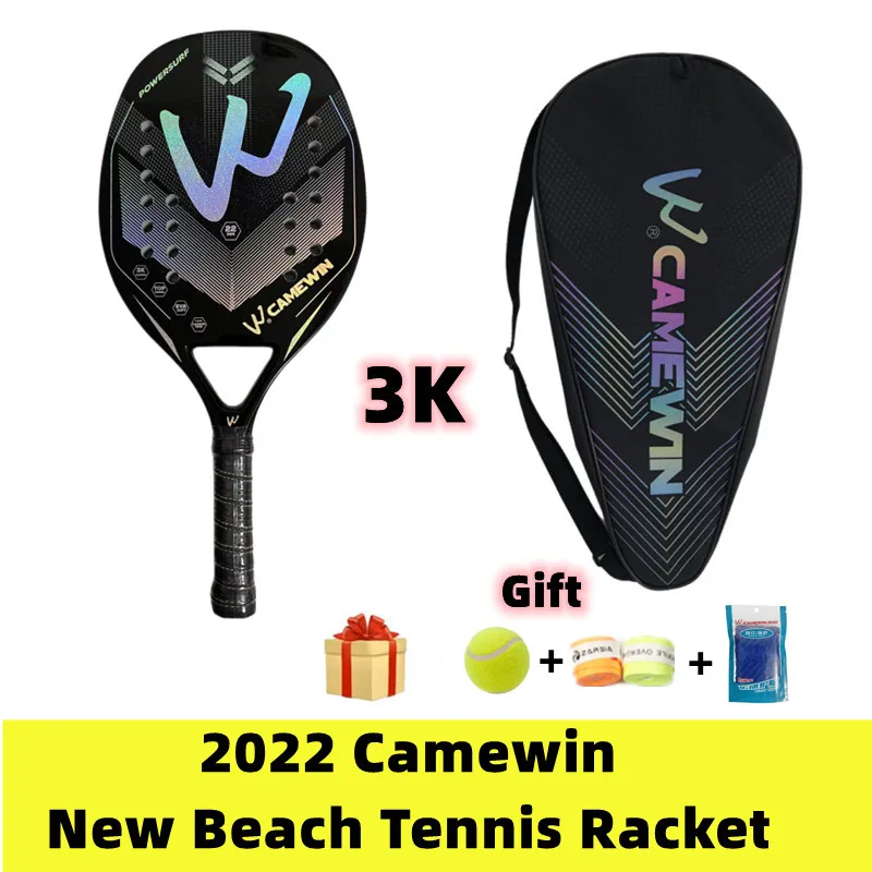 2022 New Camewin 3K Carbon Fiber Beach Tennis Racket With Sweat Absorbing Tennis Strap Cover Bag