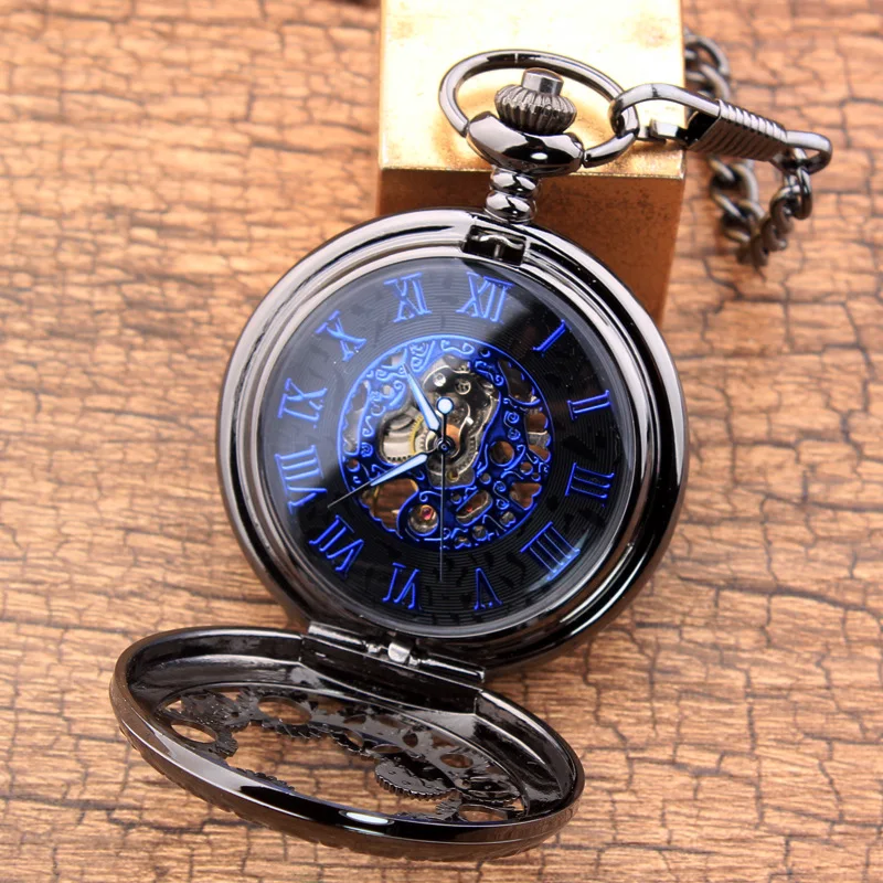 Top Luxury Gear Gun Black Mechanical Pocket Watch Retro Flip Hollow Pocket Watch Clock Timer Gifts To Lovers And Elders