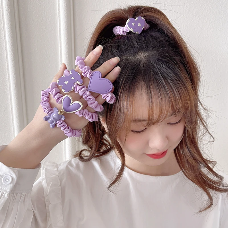 

Резинки для волос акриловые женские, милые эластичные заколки для волос с мультяшным медведем, сердечком, милые резинки для взрослых, аксес...