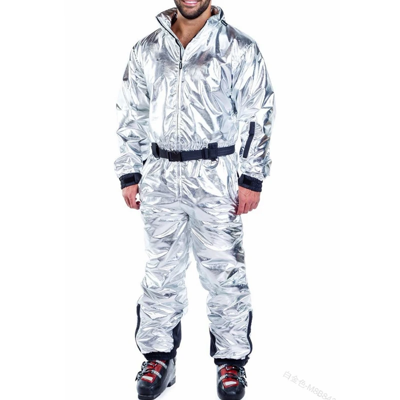 Winter Warm Skiing Parkas Jumpsuits Men Loose Zip Jumpsuits Men Long Sleeve Stand Collar High Waist Elastic Straight Jumpsuits