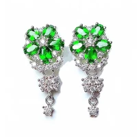 punki korean style new green cubic zirconia flower dangle earrings for elegant women fashion bridal wedding party jewelry