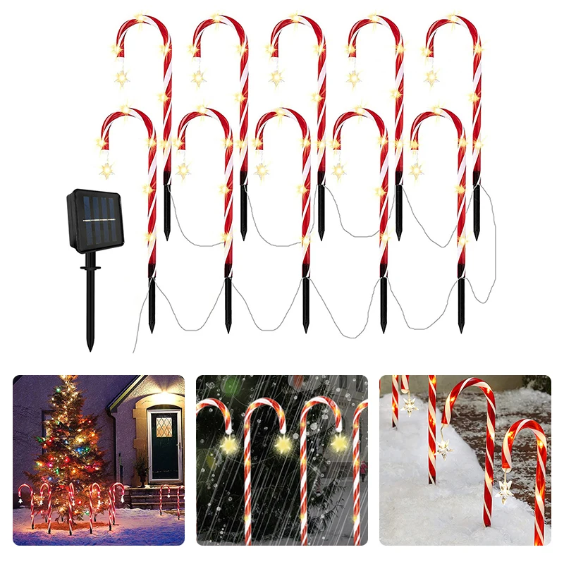 

LED Solar Christmas Crutches Ground Plug Light Waterproof 8 Modes Christmas Garden Lamp Christmas Path String Lights with Stakes