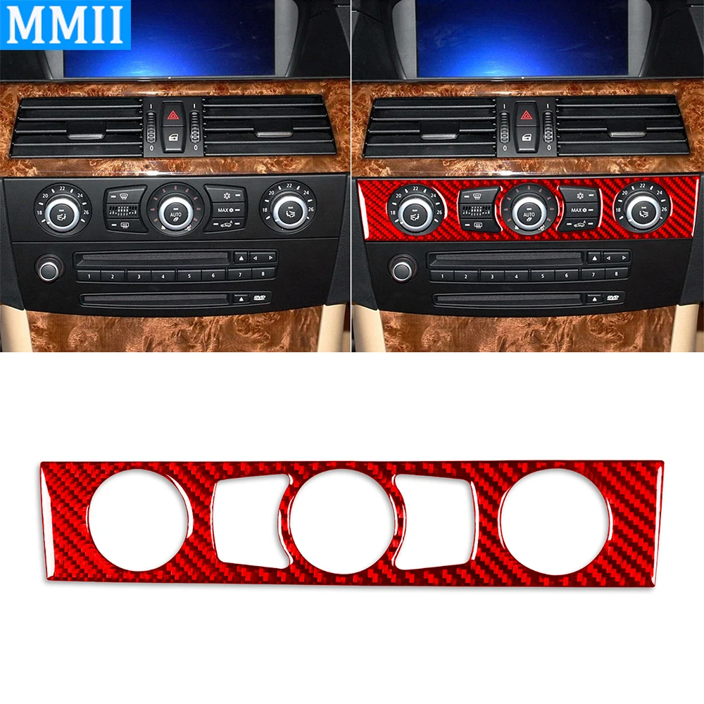 

Красная отделка для кондиционера из углеродного волокна, аксессуары для интерьера автомобиля, декоративная наклейка для BMW 5 серии E60 2004-2007