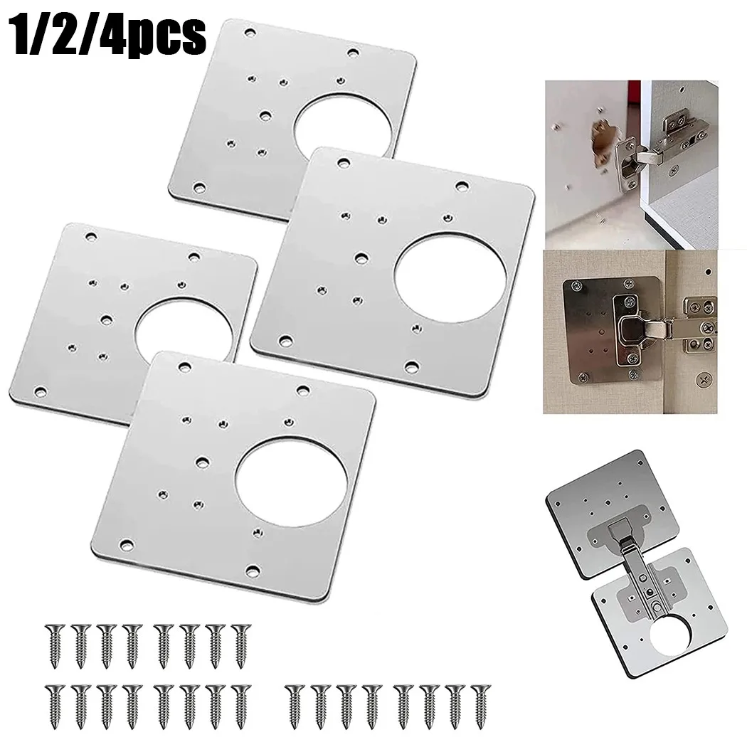 

4pcs Hinge Repair Plate Stainless Steel Furniture Cupboard Mount Tool Cabinet Door Furniture Hardware Hinges Repair Installer