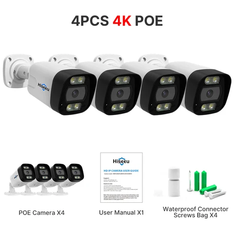 4K 8MP Hiseeu POE IP CCTV камера видеонаблюдения охранная сигнализация защита уличная ONVIF для POE NVR