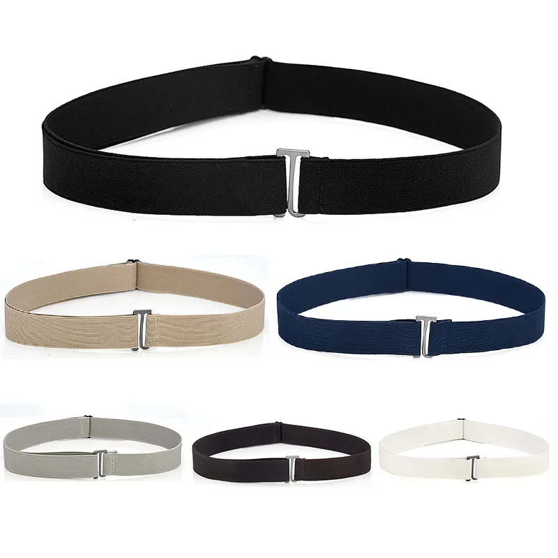 

Female Adjustable Size Belt Flat Buckle Invisible Belt Elastic Band Stretch Jeans Pant Belt Solid Color All-match Waistband