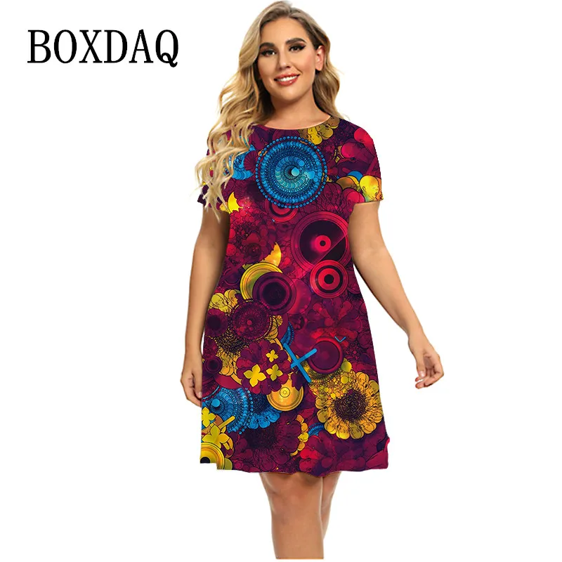 

2022 Summer Dresses Trend Women Print Graphic Dress 3D Vintage Casual Natural Scenery Patter Short Sleeve Female Oversized Dress