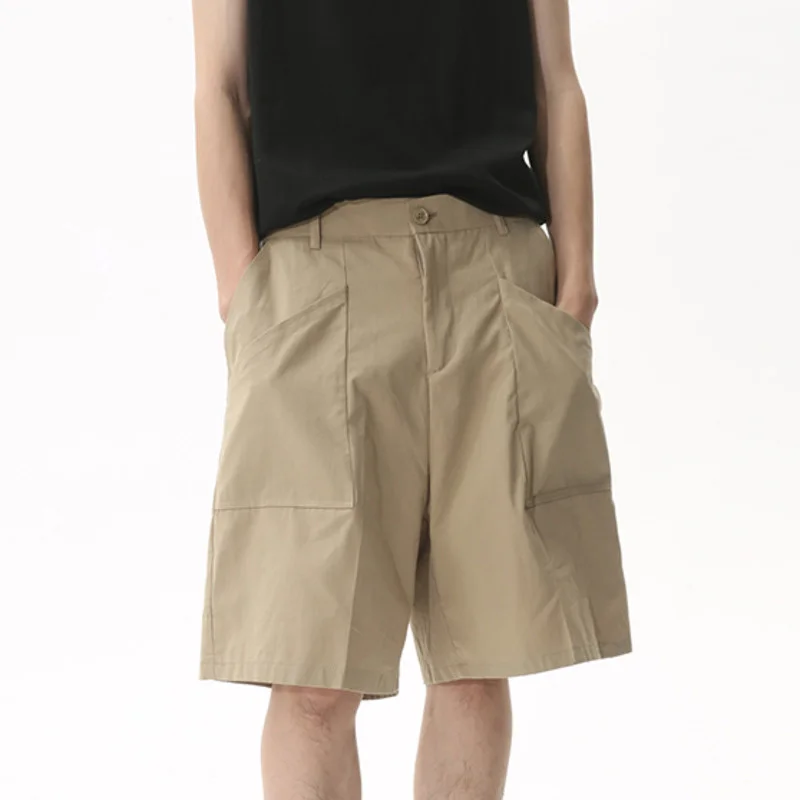 

SYUHGFA Men's Summer Casual Shorts Korean Chic Wide Leg Knee Length Short Pants 2023 New Fashion Male Clothing Big Pocket