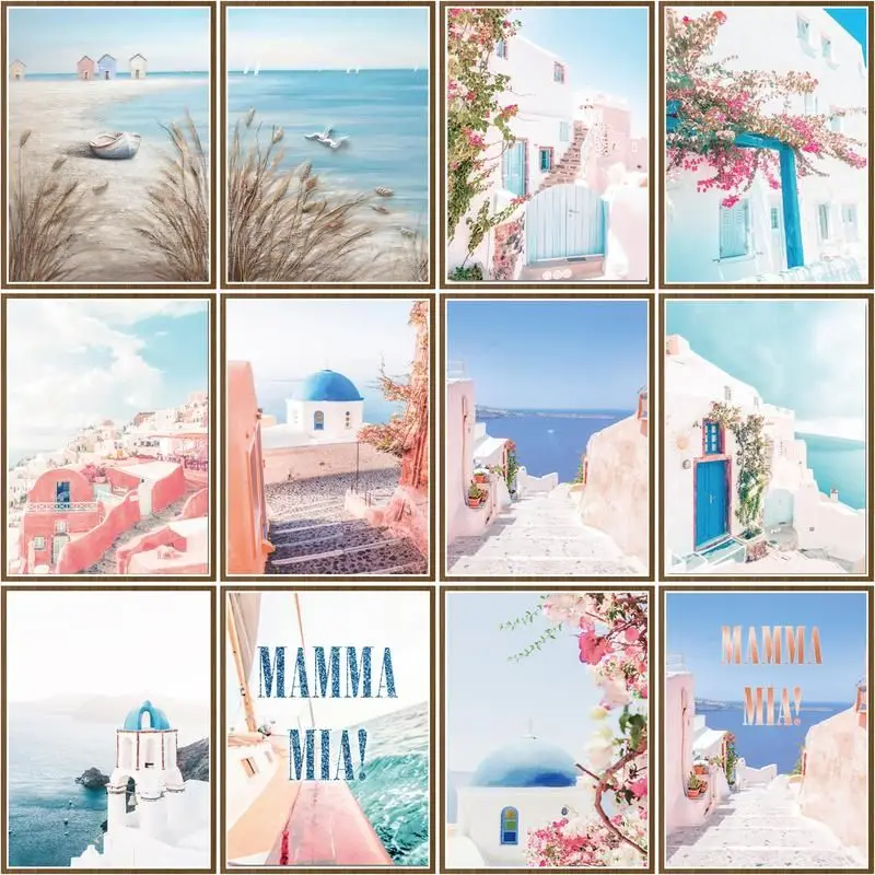 

CHENISTORY Painting By Number Santorini Drawing On Canvas HandPainted Art Gift DIY Pictures By Numbers Seascape Home Decor