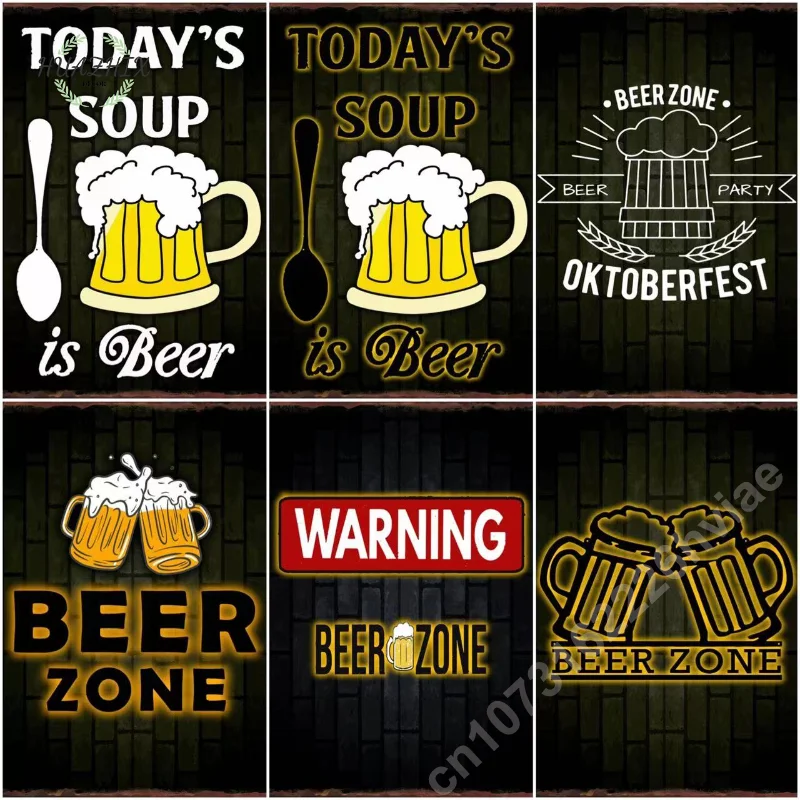 

Neon Today's Soup Is Beer Zone Metal Signs Wall Art Picture and Poster for Bar Room Home Vintage Retro Decoration Tin Plaques