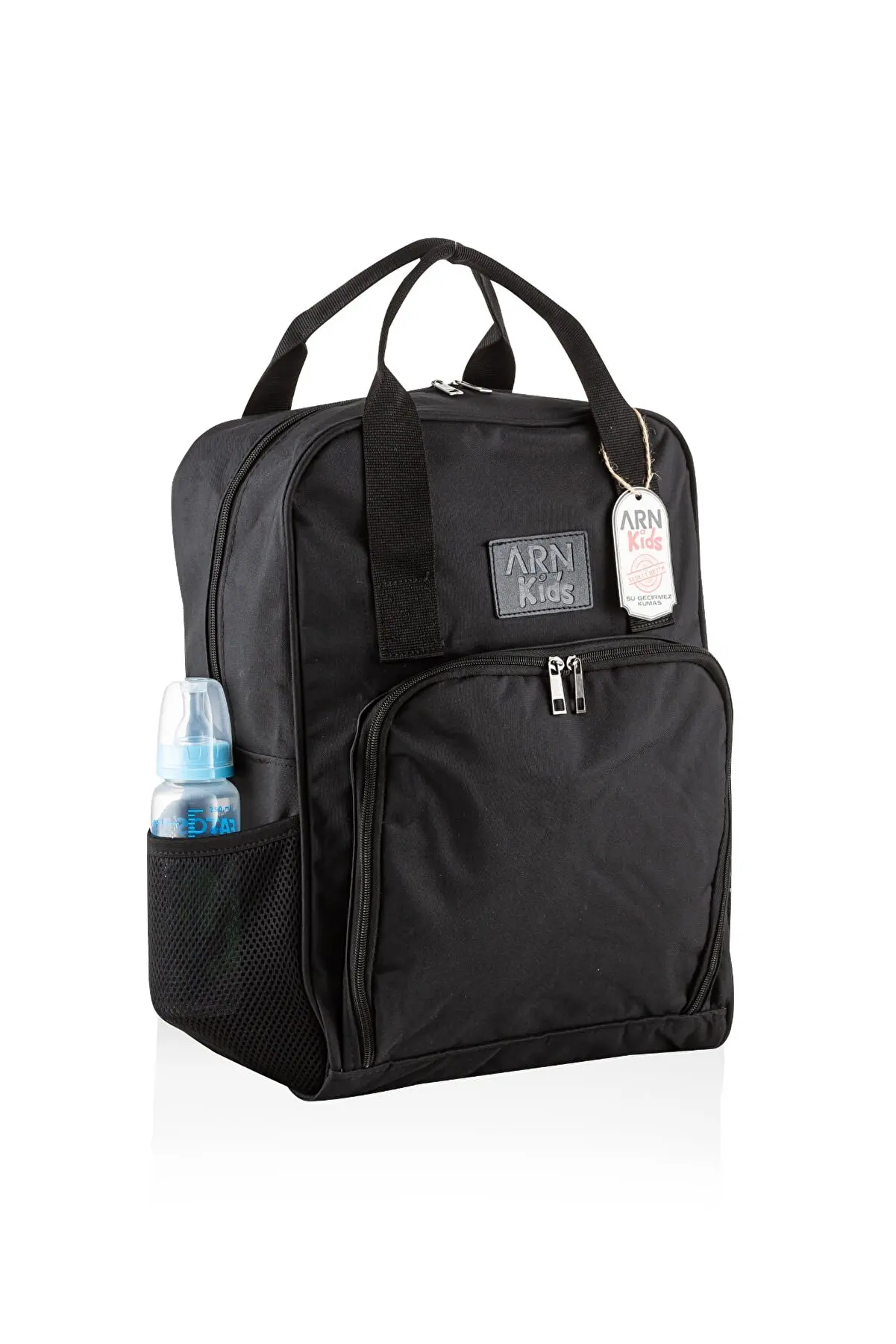 

Spanish Model Black Color Mother Baby Care Backpack-thermal Baby Bottle Pockets