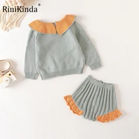 rinikinda toddler baby girls clothing sets fall floral lotus leaf collar sweaterruffles shorts infant baby girls knit suit