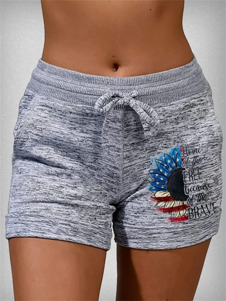 Mid Waist Solid Base Printed Casual Shorts Women's Clothing Elastic Waist Drawstring Yoga Sports Waistband Tied Elastic Shorts
