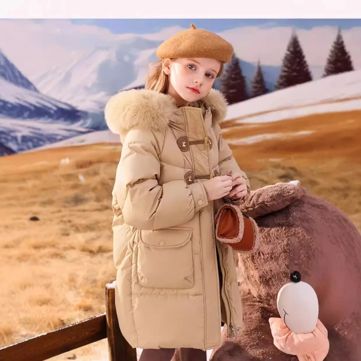 Зимняя куртка для девочек сохраняющая тепло съемная шапка пальто с меховым